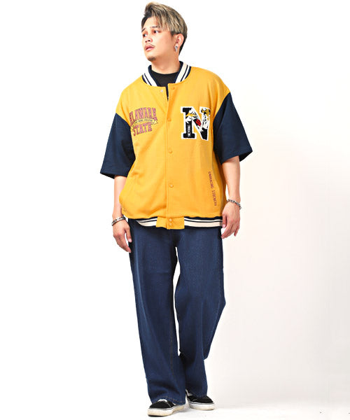 ラグスタイル LUXSTYLE T/Cミニ裏毛ワッペン半袖スタジャン/スタジャン メンズ 半袖 アウター サガラ刺繍 ワッペン ロゴ