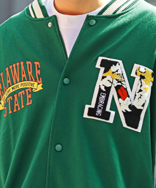 ラグスタイル LUXSTYLE T/Cミニ裏毛ワッペン半袖スタジャン/スタジャン メンズ 半袖 アウター サガラ刺繍 ワッペン ロゴ