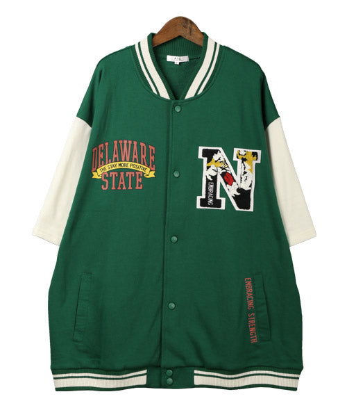 ラグスタイル LUXSTYLE T/Cミニ裏毛ワッペン半袖スタジャン/スタジャン メンズ 半袖 アウター サガラ刺繍 ワッペン ロゴ