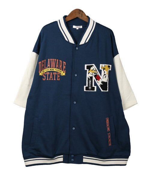 ラグスタイル LUXSTYLE T/Cミニ裏毛ワッペン半袖スタジャン/スタジャン メンズ 半袖 アウター サガラ刺繍 ワッペン ロゴ