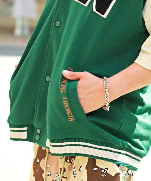 ラグスタイル LUXSTYLE T/Cミニ裏毛ワッペン半袖スタジャン/スタジャン メンズ 半袖 アウター サガラ刺繍 ワッペン ロゴ