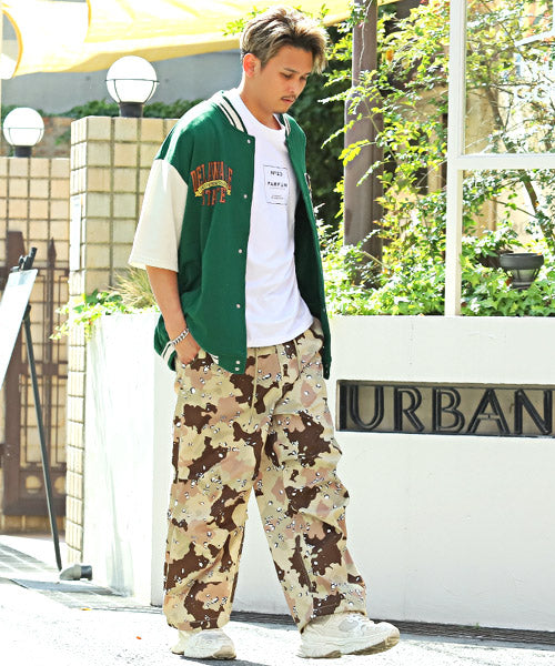 ラグスタイル LUXSTYLE T/Cミニ裏毛ワッペン半袖スタジャン/スタジャン メンズ 半袖 アウター サガラ刺繍 ワッペン ロゴ