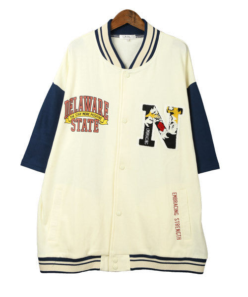 ラグスタイル LUXSTYLE T/Cミニ裏毛ワッペン半袖スタジャン/スタジャン メンズ 半袖 アウター サガラ刺繍 ワッペン ロゴ