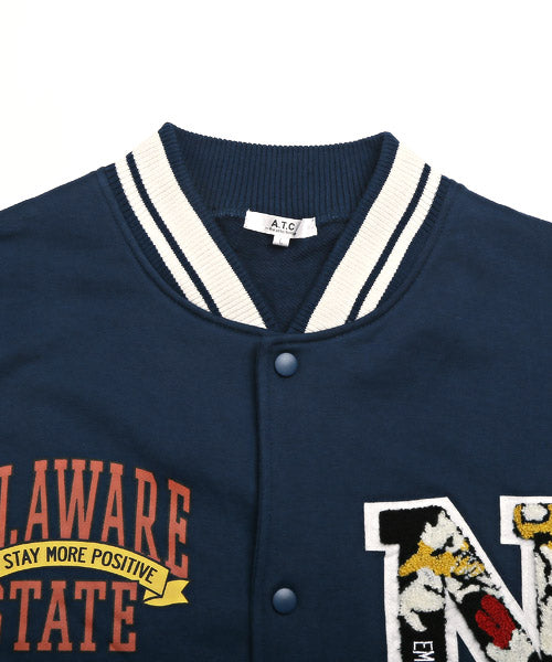 ラグスタイル LUXSTYLE T/Cミニ裏毛ワッペン半袖スタジャン/スタジャン メンズ 半袖 アウター サガラ刺繍 ワッペン ロゴ