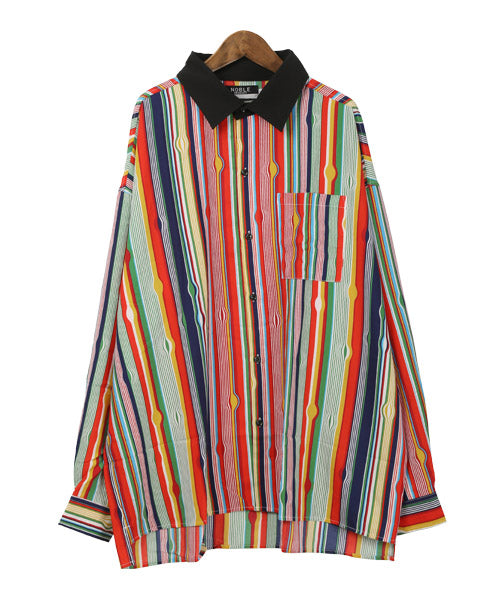 ラグスタイル LUXSTYLE 衿配色総柄プリント長袖シャツ/シャツ メンズ 長袖 バンダナ ボタニカル 総柄 プリント