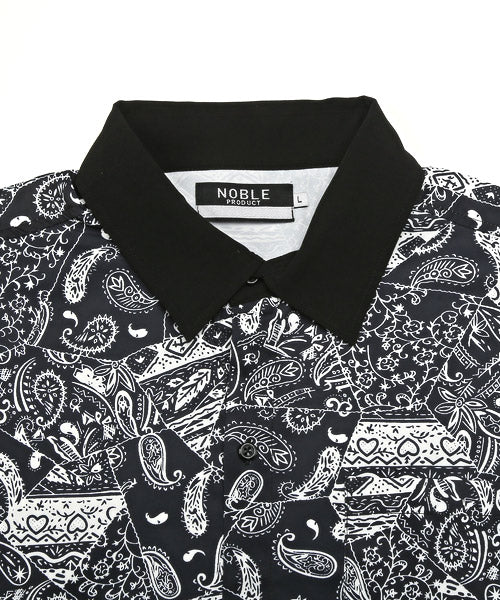 ラグスタイル LUXSTYLE 衿配色総柄プリント長袖シャツ/シャツ メンズ 長袖 バンダナ ボタニカル 総柄 プリント