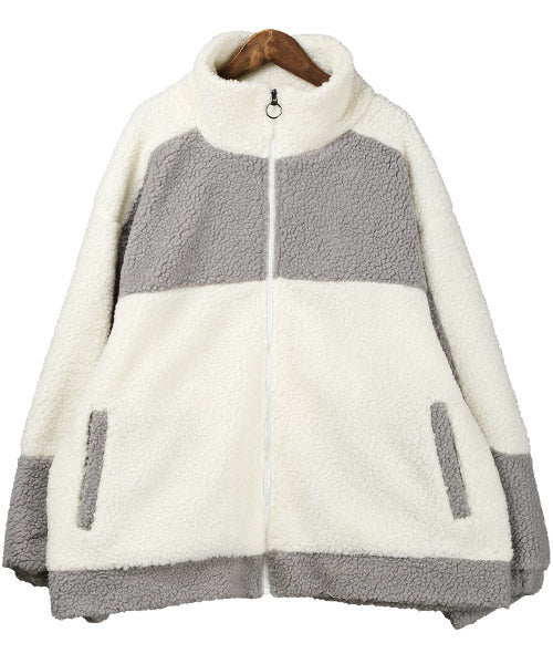 ラグスタイル LUXSTYLE 切り替えボアジャケット/スタンドジャケット メンズ ボア バイカラー 配色 切替 もこもこ （ホワイト×グレー） ホワイト×グレー