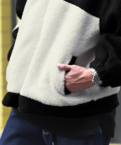 ラグスタイル LUXSTYLE 切り替えボアジャケット/スタンドジャケット メンズ ボア バイカラー 配色 切替 もこもこ （ホワイト×グレー） ホワイト×グレー