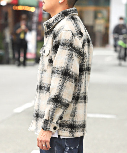 ラグスタイル LUXSTYLE 起毛チェック柄シャツジャケット/シャツジャケット メンズ チェック柄 総柄 起毛