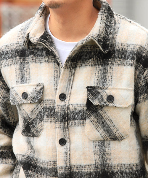 ラグスタイル LUXSTYLE 起毛チェック柄シャツジャケット/シャツジャケット メンズ チェック柄 総柄 起毛