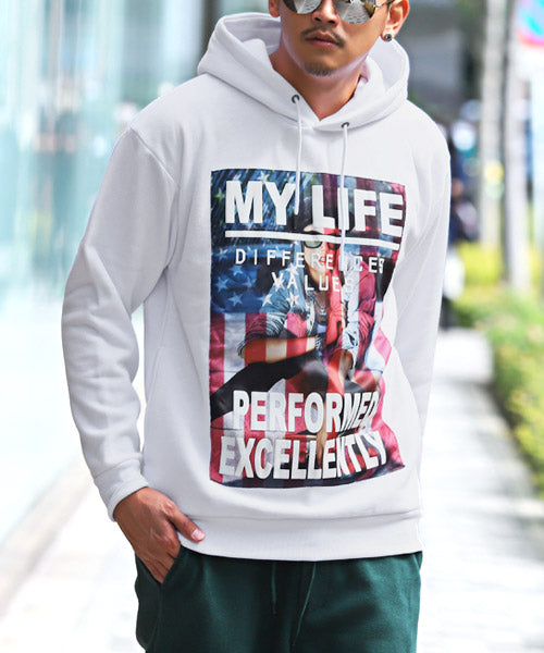 ラグスタイル LUXSTYLE 昇華転写ガールズプリント貼り付け裏起毛パーカー/パーカー メンズ 裏起毛 フォトプリント ガールズプリント 暖か あったか 秋冬