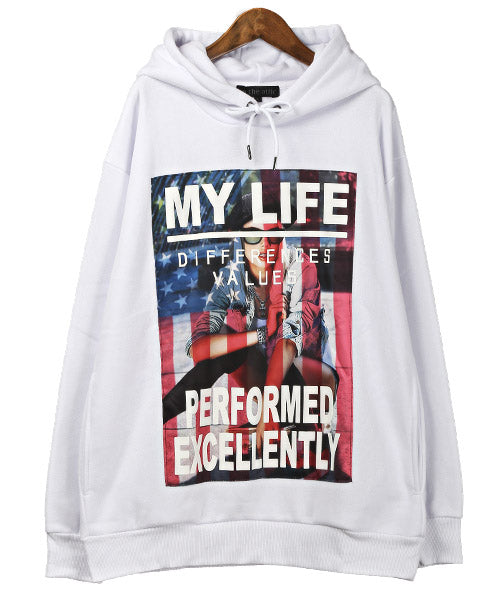 ラグスタイル LUXSTYLE 昇華転写ガールズプリント貼り付け裏起毛パーカー/パーカー メンズ 裏起毛 フォトプリント ガールズプリント 暖か あったか 秋冬