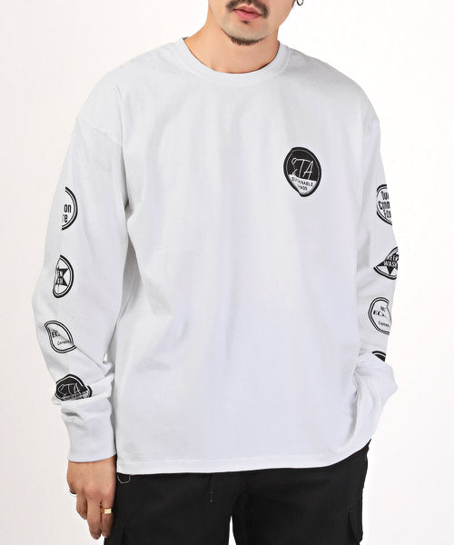 ラグスタイル LUXSTYLE TRAP/Uワッペンモチーフ袖プリントBIGロンT/ロンT メンズ 長袖Tシャツ ワッペンロゴ プリント