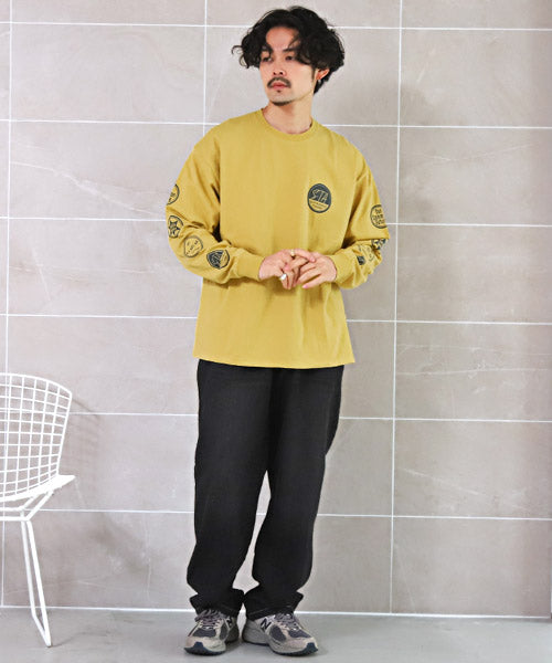 ラグスタイル LUXSTYLE TRAP/Uワッペンモチーフ袖プリントBIGロンT/ロンT メンズ 長袖Tシャツ ワッペンロゴ プリント