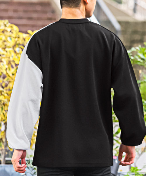 ラグスタイル LUXSTYLE 梨地ウェーブ切替デザインBIGロンT/ロンT メンズ ビッグシルエット 梨地 デザイン 切替 ロゴ プリント