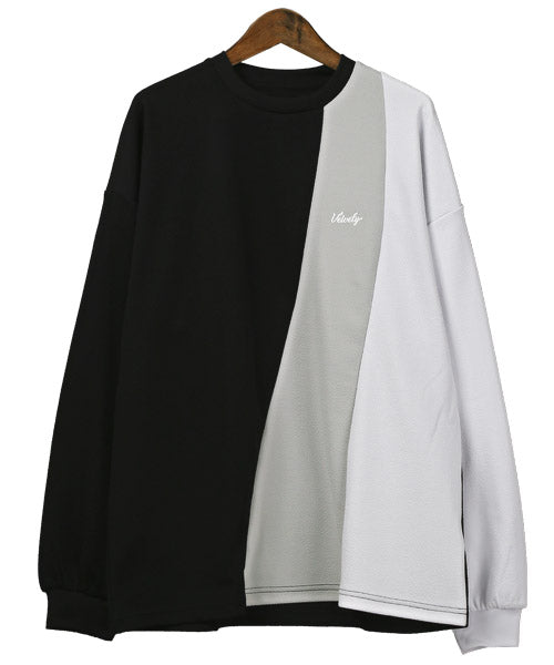 ラグスタイル LUXSTYLE 梨地ウェーブ切替デザインBIGロンT/ロンT メンズ ビッグシルエット 梨地 デザイン 切替 ロゴ プリント