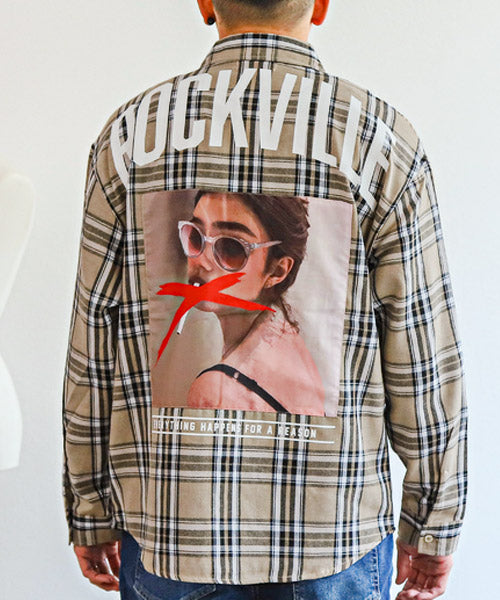 ラグスタイル LUXSTYLE ガールズフォト＆ロゴプリント長袖シャツ/長袖シャツ メンズ バックプリント ガールズフォト ロゴ プリント