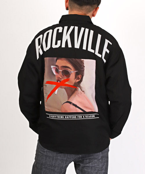 ラグスタイル LUXSTYLE ガールズフォト＆ロゴプリント長袖シャツ/長袖シャツ メンズ バックプリント ガールズフォト ロゴ プリント