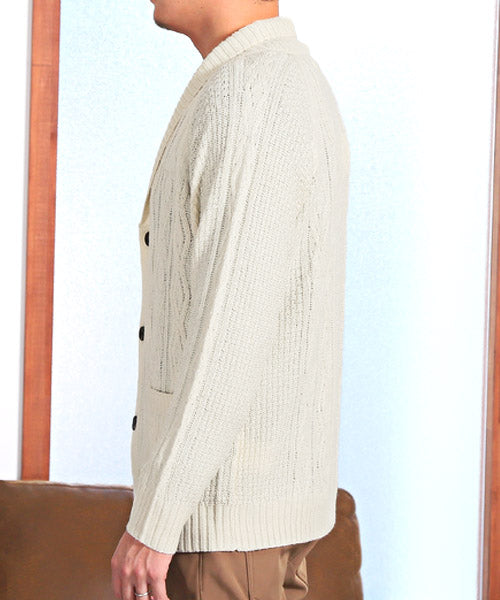 拉格風格 LUXSTYLE 5GG纜織披肩開襟毛衣/開襟毛衣 編織 男士 披肩領 纜織毛衣