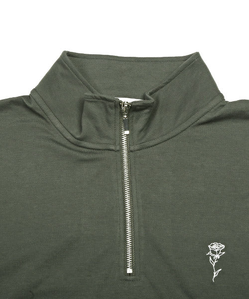 ラグスタイル LUXSTYLE バラ刺繍ハーフZIP半袖ビッグTシャツ/Tシャツ メンズ 半袖 5分袖 ハーフジップ ビッグシルエット 薔薇 刺繍 ワンポイント