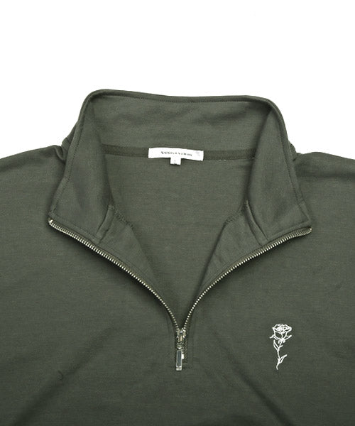 ラグスタイル LUXSTYLE バラ刺繍ハーフZIP半袖ビッグTシャツ/Tシャツ メンズ 半袖 5分袖 ハーフジップ ビッグシルエット 薔薇 刺繍 ワンポイント