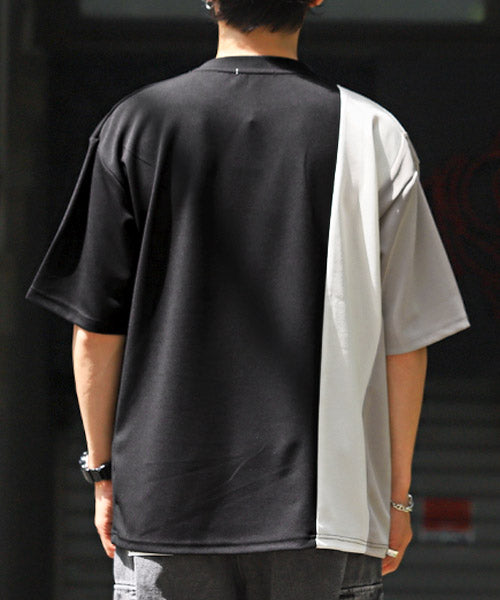 ラグスタイル LUXSTYLE カットジョーゼットカラー切替半袖Tシャツ/Tシャツ メンズ 半袖 5分袖 ビッグシルエット 梨地 ジョーゼット 配色 切替