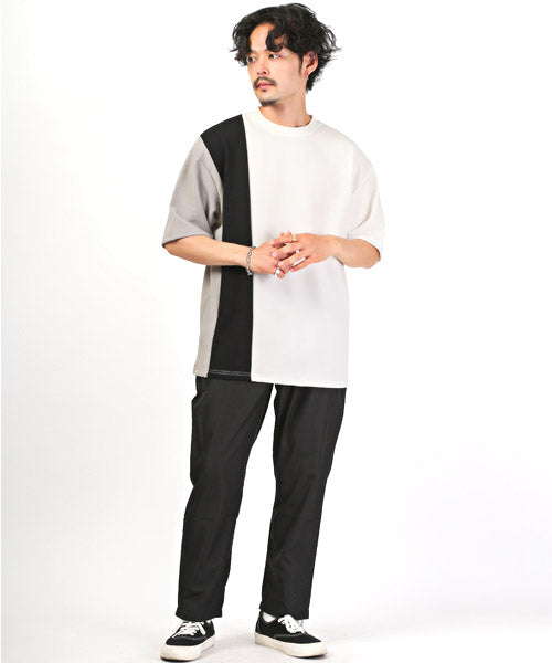 ラグスタイル LUXSTYLE カットジョーゼットカラー切替半袖Tシャツ/Tシャツ メンズ 半袖 5分袖 ビッグシルエット 梨地 ジョーゼット 配色 切替