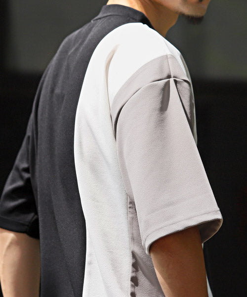ラグスタイル LUXSTYLE カットジョーゼットカラー切替半袖Tシャツ/Tシャツ メンズ 半袖 5分袖 ビッグシルエット 梨地 ジョーゼット 配色 切替