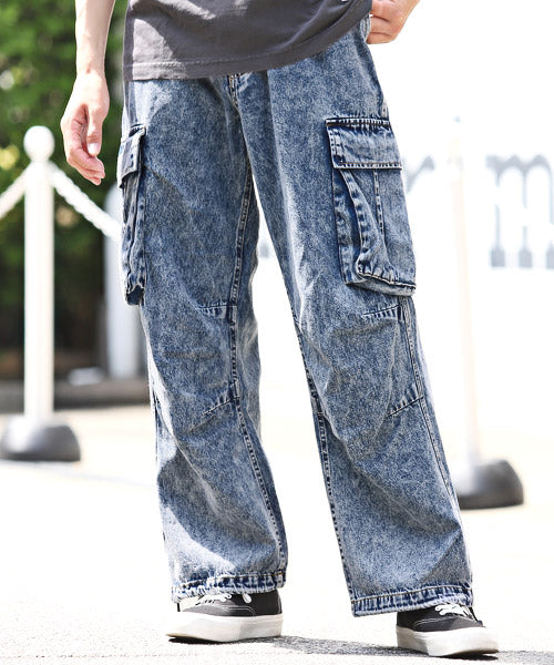 ラグスタイル LUXSTYLE ケミカルウォッシュデニムワイドカーゴパンツ/カーゴパンツ メンズ デニム ワイド ケミカルウォッシュ （2ブラック） 2ブラック