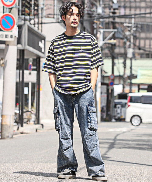 ラグスタイル LUXSTYLE ケミカルウォッシュデニムワイドカーゴパンツ/カーゴパンツ メンズ デニム ワイド ケミカルウォッシュ （2ブラック） 2ブラック