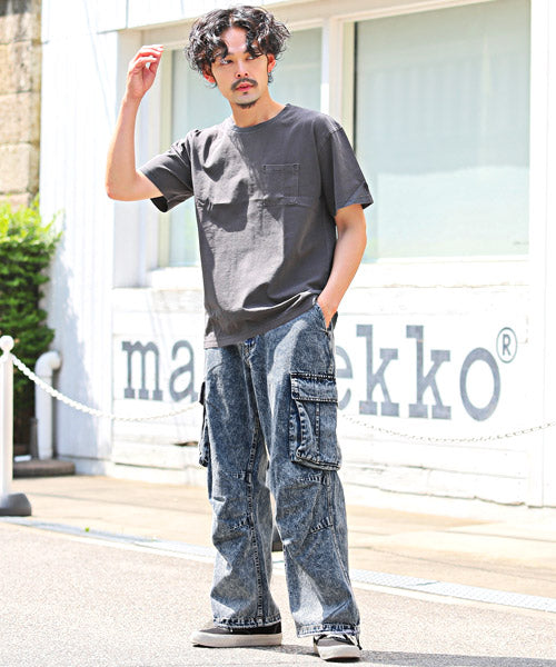 ラグスタイル LUXSTYLE ケミカルウォッシュデニムワイドカーゴパンツ/カーゴパンツ メンズ デニム ワイド ケミカルウォッシュ （2ブラック） 2ブラック