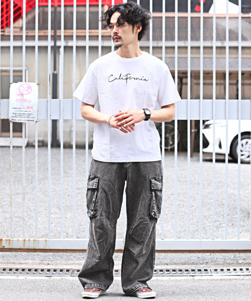 ラグスタイル LUXSTYLE ケミカルウォッシュデニムワイドカーゴパンツ/カーゴパンツ メンズ デニム ワイド ケミカルウォッシュ （2ブラック） 2ブラック