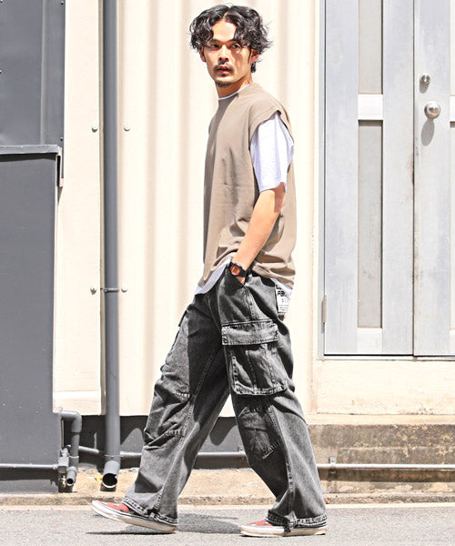 ラグスタイル LUXSTYLE ケミカルウォッシュデニムワイドカーゴパンツ/カーゴパンツ メンズ デニム ワイド ケミカルウォッシュ （2ブラック） 2ブラック