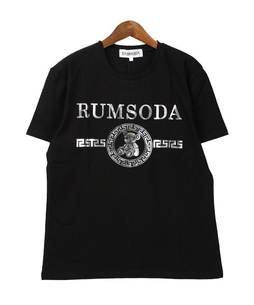 ラグスタイル LUXSTYLE RUMSODA箔プリントクルーネック半袖Tシャツ/Tシャツ メンズ 半袖 ロゴ プリント クマ テディベア 箔プリント 金 銀