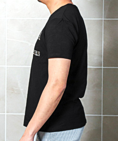 ラグスタイル LUXSTYLE RUMSODA箔プリントクルーネック半袖Tシャツ/Tシャツ メンズ 半袖 ロゴ プリント クマ テディベア 箔プリント 金 銀