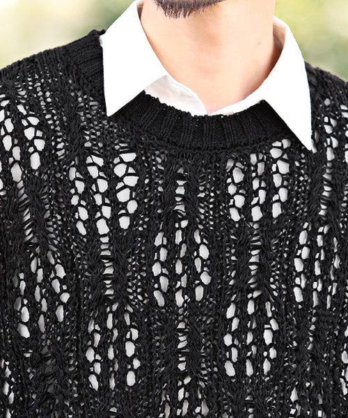 LUXSTYLE Rag Style Tape Yarn Lace Knit / Knit Men's Women's Sweater Op