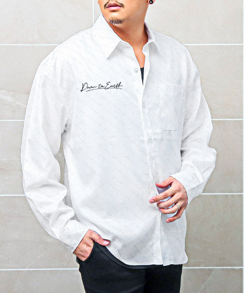 ラグスタイル LUXSTYLE 刺繍＆ラバープリント総柄ロゴ長袖シャツ/長袖シャツ メンズ ロゴ プリント 総柄 刺繍