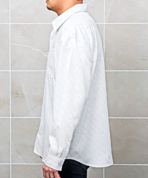 ラグスタイル LUXSTYLE 刺繍＆ラバープリント総柄ロゴ長袖シャツ/長袖シャツ メンズ ロゴ プリント 総柄 刺繍