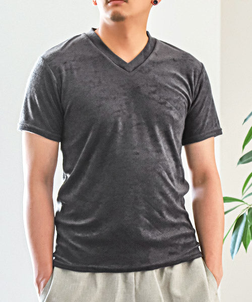 ラグスタイル LUXSTYLE パイルVネック半袖Tシャツ/Tシャツ メンズ 半袖 Vネック パイル地 タオル地 無地Tシャツ （チャコール） チャコール