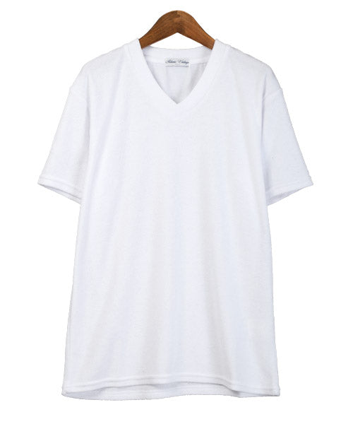 ラグスタイル LUXSTYLE パイルVネック半袖Tシャツ/Tシャツ メンズ 半袖 Vネック パイル地 タオル地 無地Tシャツ （チャコール） チャコール