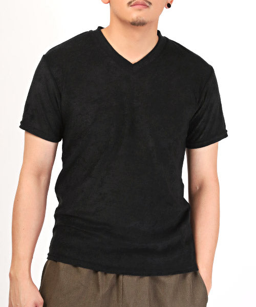 ラグスタイル LUXSTYLE パイルVネック半袖Tシャツ/Tシャツ メンズ 半袖 Vネック パイル地 タオル地 無地Tシャツ （ブラック） ブラック