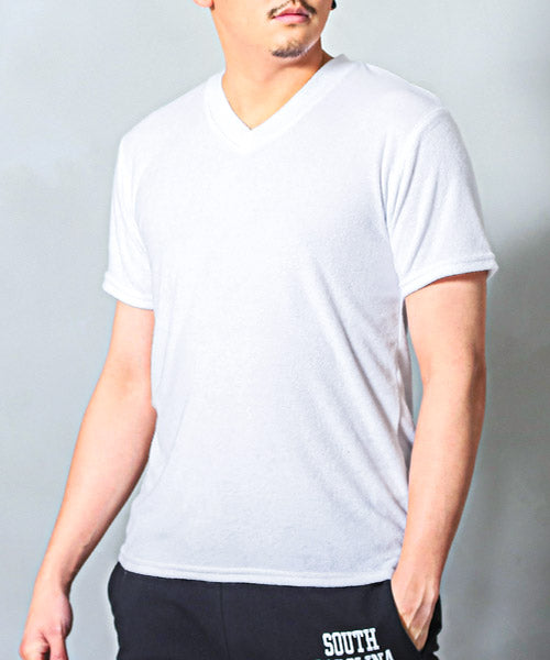 ラグスタイル LUXSTYLE パイルVネック半袖Tシャツ/Tシャツ メンズ 半袖 Vネック パイル地 タオル地 無地Tシャツ （ホワイト） ホワイト