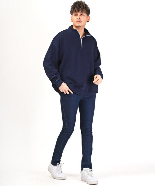 ラグスタイル LUXSTYLE インディゴ染め裏毛ハーフZIPトレーナー/トレーナー メンズ スウェット ハーフジップ ビッグシルエット 裏毛