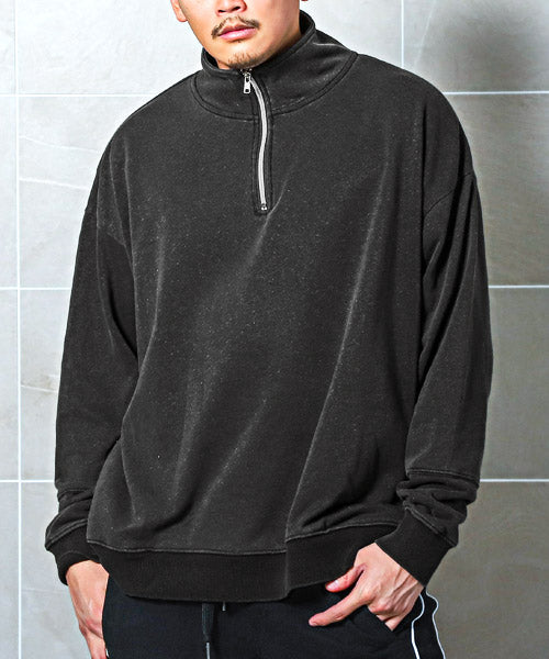 ラグスタイル LUXSTYLE インディゴ染め裏毛ハーフZIPトレーナー/トレーナー メンズ スウェット ハーフジップ ビッグシルエット 裏毛
