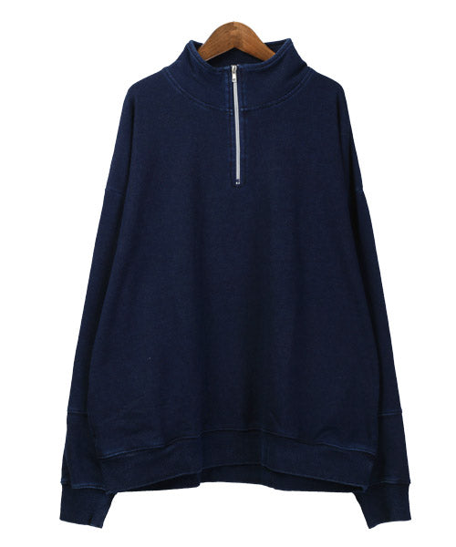 ラグスタイル LUXSTYLE インディゴ染め裏毛ハーフZIPトレーナー/トレーナー メンズ スウェット ハーフジップ ビッグシルエット 裏毛
