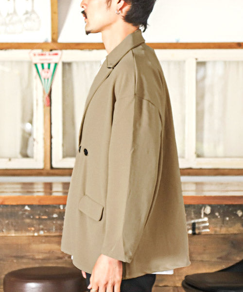 ラグスタイル LUXSTYLE 薄梨地ルーズダブルテーラードジャケット/テーラードジャケット メンズ ダブルテーラード ストレッチ 梨地 ビッグシルエット