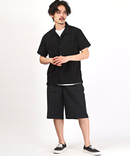 ラグスタイル LUXSTYLE 薄梨地半袖オープンシャツ/半袖シャツ メンズ オープンカラー 開襟 梨地 凸凹 とろみ感 無地 （グレージュ） グレージュ