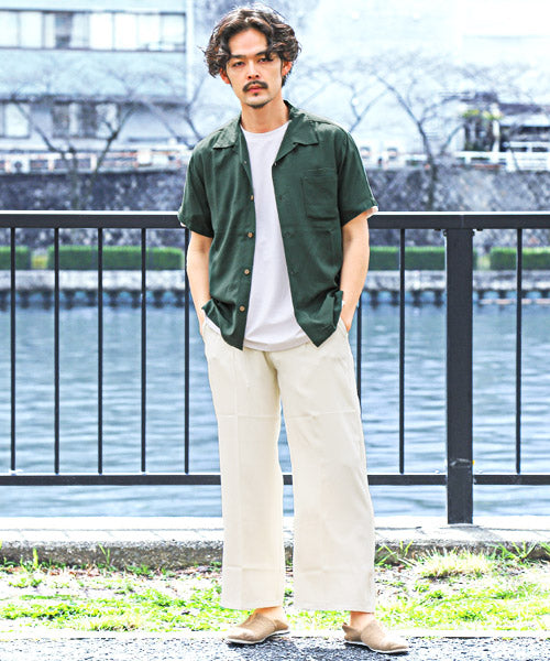 ラグスタイル LUXSTYLE レーヨン無地アロハシャツ/半袖シャツ メンズ オープンカラー アロハシャツ レーヨン 無地 薄手 （ネイビー） ネイビー