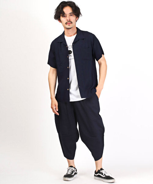 ラグスタイル LUXSTYLE レーヨン無地アロハシャツ/半袖シャツ メンズ オープンカラー アロハシャツ レーヨン 無地 薄手 （ネイビー） ネイビー