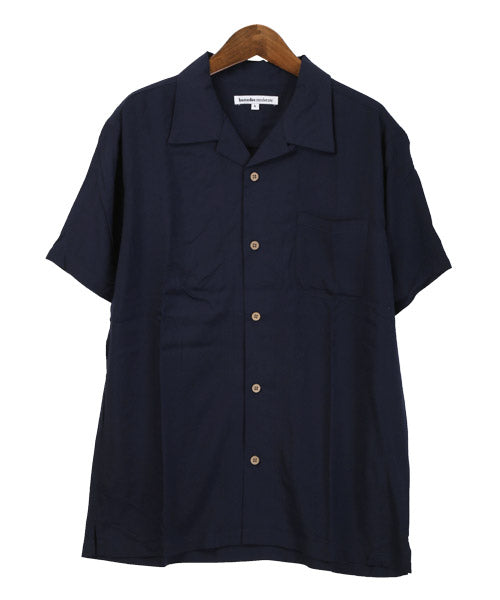 ラグスタイル LUXSTYLE レーヨン無地アロハシャツ/半袖シャツ メンズ オープンカラー アロハシャツ レーヨン 無地 薄手 （ネイビー） ネイビー